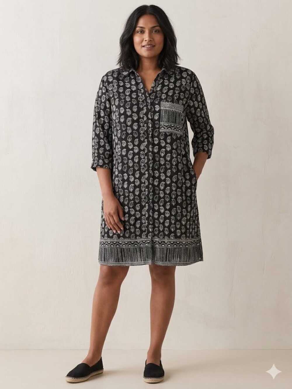 Lucky Brand Size SP Blue Paisley Button Down Roll Tab Sleeve Pocket Tunic Dress